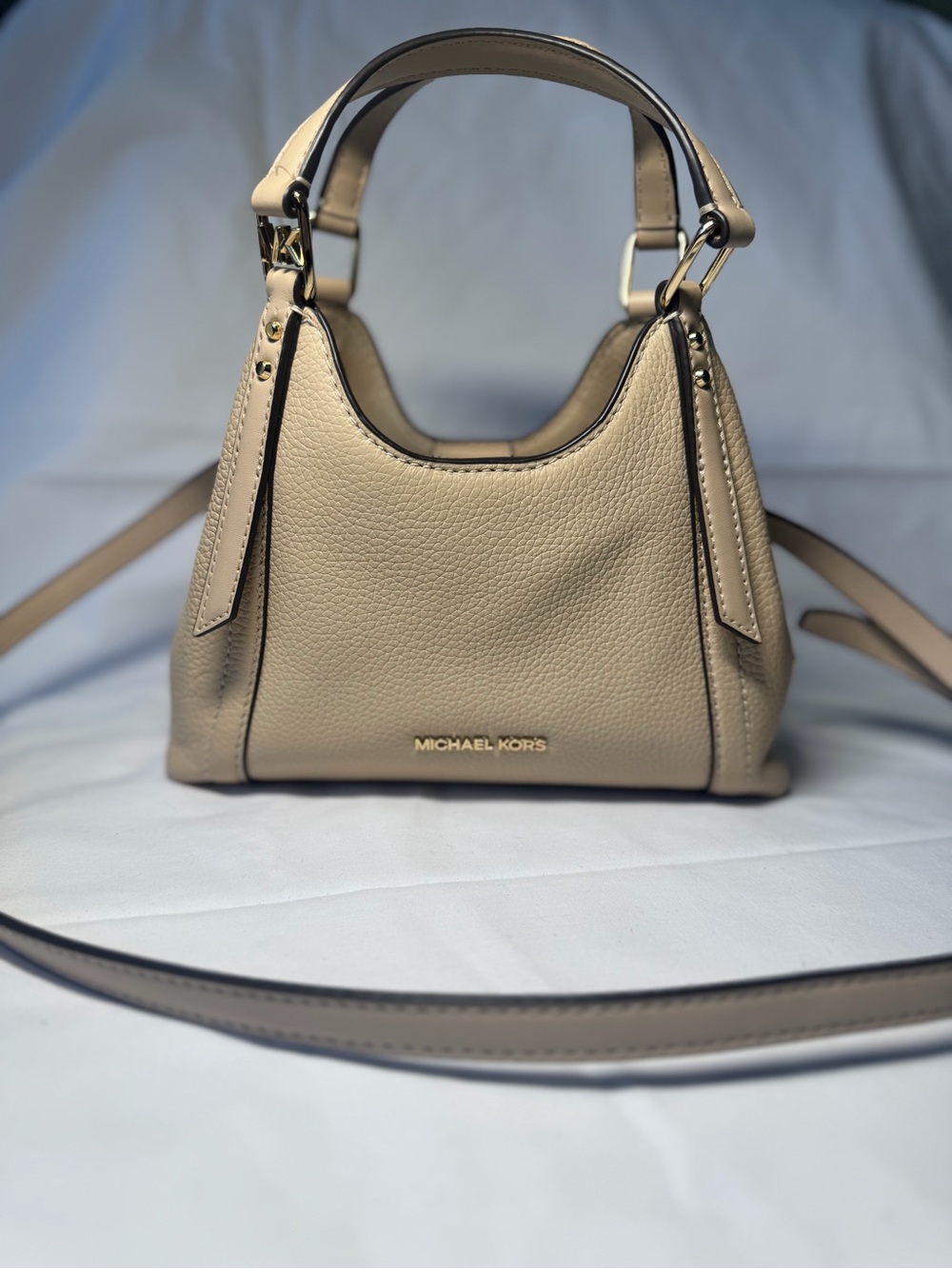 Michael Kors Taupe Pebbled Leather Shoulder Bag with Gold Hardware